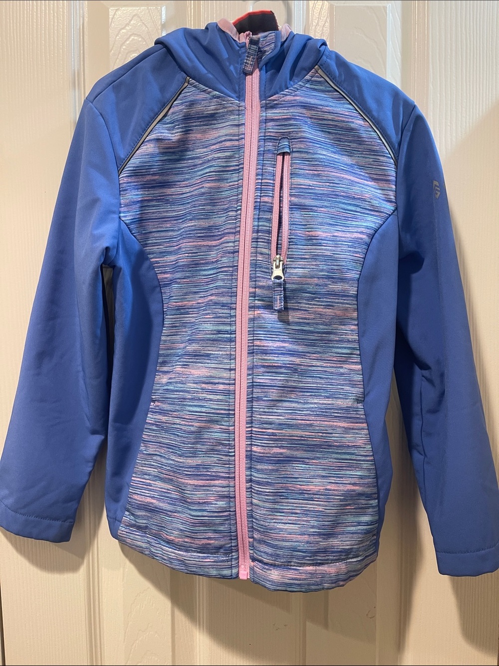 Free Country Blue Hooded Swim Jacket with Pink Trim